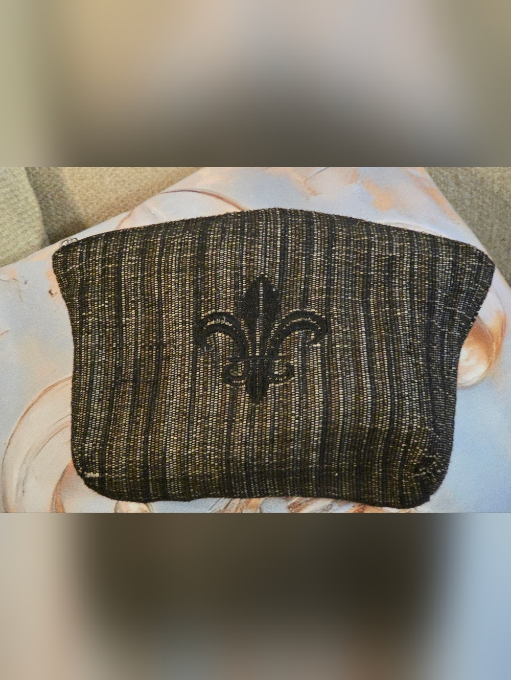 Black Fleur-de-Lis Embroidered Cosmetic Bag